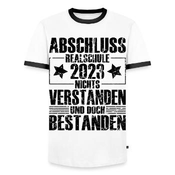 Abschluss 2023 Realschule - Männer Kontrast-T-Shirt - Weiß/Schwarz - Vorne - AI Model Female 172 light (172cm) & AI Model Male 178 dark (178cm)