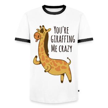 Verrückte Giraffe, You’re giraffing me crazy - Männer Kontrast-T-Shirt - Weiß/Schwarz - Vorne - AI Model Female 172 light (172cm) & AI Model Male 178 dark (178cm)