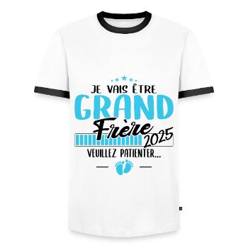 Je Vais Être Grand Frère 2025 | futur Grand Frère - T-shirt contrasté Homme - blanc/noir - Devant - AI Model Female 172 light (172cm) & AI Model Male 178 dark (178cm)