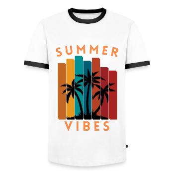 Summer - T-shirt contrasté Homme - blanc/noir - Devant - AI Model Female 172 light (172cm) & AI Model Male 178 dark (178cm)