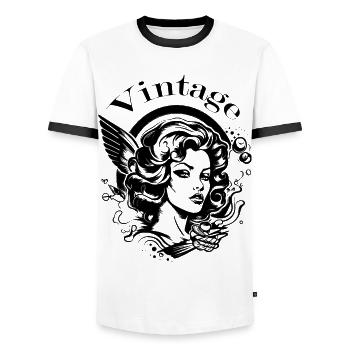 Vintage - Men's Ringer Shirt - white/black - Front - AI Model Female 172 light (172cm) & AI Model Male 178 dark (178cm)