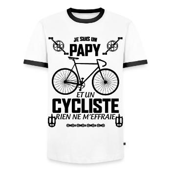 Papy cycliste peur de rien cadeau homme - T-shirt contrasté Homme - blanc/noir - Devant - AI Model Female 172 light (172cm) & AI Model Male 178 dark (178cm)