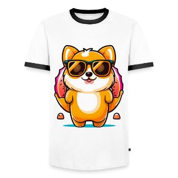 Drôle de chien beignet - T-shirt contrasté Homme - blanc/noir - Devant - AI Model Female 172 light (172cm) & AI Model Male 178 dark (178cm)