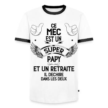 Papy Retraité Ce Mec Qui Déchire Cadeau Humour - T-shirt contrasté Homme - blanc/noir - Devant - AI Model Female 172 light (172cm) & AI Model Male 178 dark (178cm)