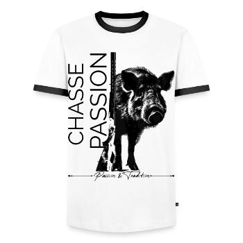 Chasse aux sangliers passion tradition - T-shirt contrasté Homme - blanc/noir - Devant - AI Model Female 172 light (172cm) & AI Model Male 178 dark (178cm)