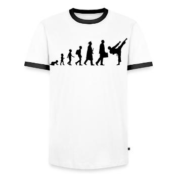 Entwicklung eines Karateka - Männer Kontrast-T-Shirt - Weiß/Schwarz - Vorne - AI Model Female 172 light (172cm) & AI Model Male 178 dark (178cm)