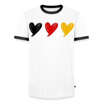 Deutschland Herzen - Männer Kontrast-T-Shirt - Weiß/Schwarz - Vorne - AI Model Female 172 light (172cm) & AI Model Male 178 dark (178cm)