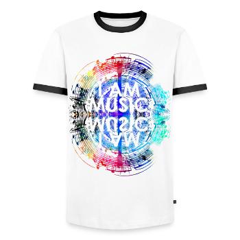 I Am Music Double - Männer Kontrast-T-Shirt - Weiß/Schwarz - Vorne - AI Model Female 172 light (172cm) & AI Model Male 178 dark (178cm)
