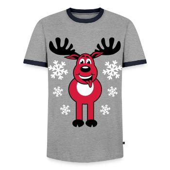 Cerf Rudolph caractère et neige de bande dessinée - T-shirt contrasté Homme - gris/marine  - Devant - AI Model Female 172 light (172cm) & AI Model Male 178 light (178cm)
