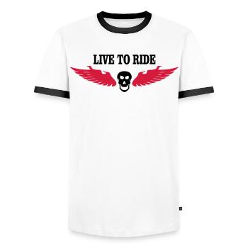 biker - Men's Ringer Shirt - white/black - Front - AI Model Female 172 light (172cm) & AI Model Male 178 dark (178cm)