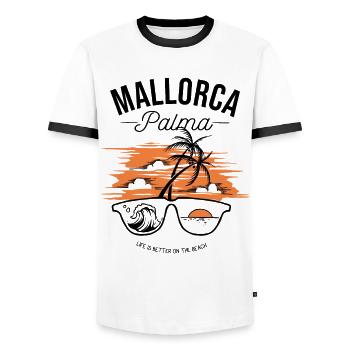 Majorque "Palma" - T-shirt contrasté Homme - blanc/noir - Devant - AI Model Female 172 light (172cm) & AI Model Male 178 dark (178cm)