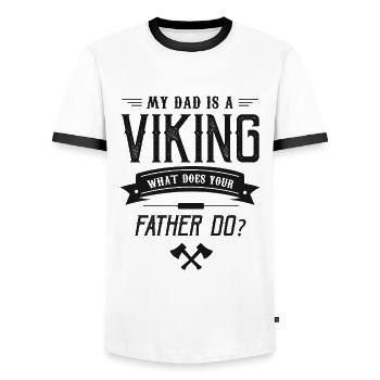 My Dad is a Viking - what does your Father do? - Men's Ringer Shirt - white/black - Front - AI Model Female 172 light (172cm) & AI Model Male 178 dark (178cm)