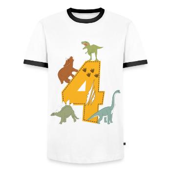 Birthday 4 years dinosaur Dino 4th birthday - Men's Ringer Shirt - white/black - Front - AI Model Female 172 light (172cm) & AI Model Male 178 dark (178cm)
