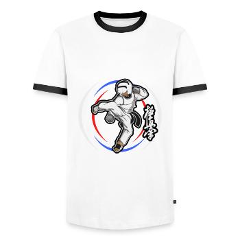 Karate Kyokushin Kickboxen Kampfkunst - Männer Kontrast-T-Shirt - Weiß/Schwarz - Vorne - AI Model Female 172 light (172cm) & AI Model Male 178 dark (178cm)