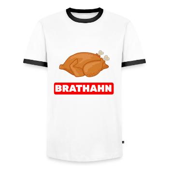 Brathahn statt Bratan Jugendsprache Rap Wortspiel - Männer Kontrast-T-Shirt - Weiß/Schwarz - Vorne - AI Model Female 172 light (172cm) & AI Model Male 178 dark (178cm)
