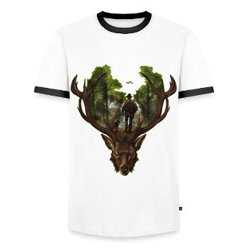 Motif amoureux de la nature pour les chasseurs passionnés - T-shirt contrasté Homme - blanc/noir - Devant - AI Model Female 172 light (172cm) & AI Model Male 178 dark (178cm)