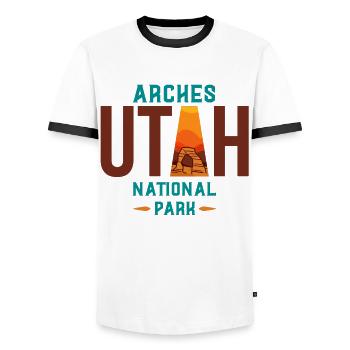 Arches National Park, Arches National Park - Men's Ringer Shirt - white/black - Front - AI Model Female 172 light (172cm) & AI Model Male 178 dark (178cm)