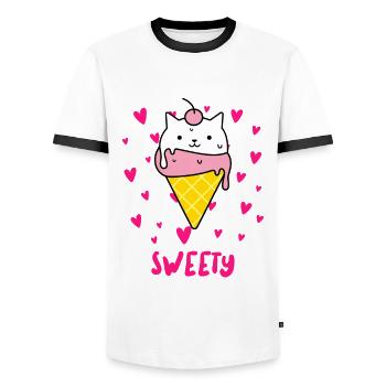 Sweety - Ice Cream Cat - Men's Ringer Shirt - white/black - Front - AI Model Female 172 light (172cm) & AI Model Male 178 dark (178cm)