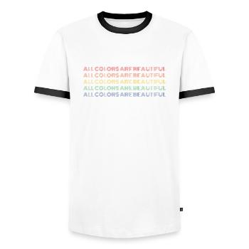 Toutes les couleurs sont belles - contre le racisme - T-shirt contrasté Homme - blanc/noir - Devant - AI Model Female 172 light (172cm) & AI Model Male 178 dark (178cm)