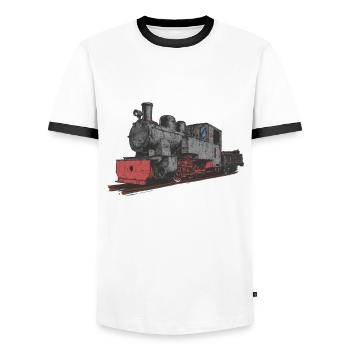 Eisenbahn Lokführer Schaffner Lok Dampflok - Männer Kontrast-T-Shirt - Weiß/Schwarz - Vorne - AI Model Female 172 light (172cm) & AI Model Male 178 dark (178cm)