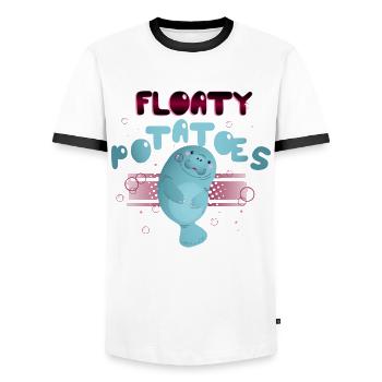 La laque, l’océan, le dauphin, - T-shirt contrasté Homme - blanc/noir - Devant - AI Model Female 172 light (172cm) & AI Model Male 178 dark (178cm)
