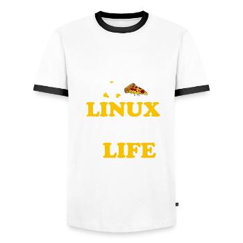 Linux and Pizza Geek Life Nerd Sky - Men's Ringer Shirt - white/black - Front - AI Model Female 172 light (172cm) & AI Model Male 178 dark (178cm)