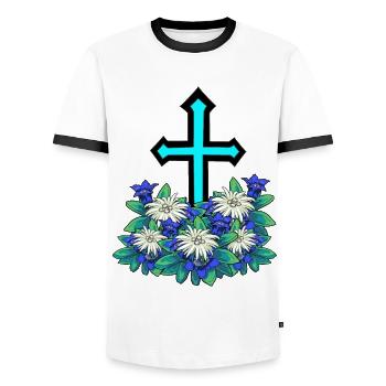 Alpes Montagnes Traversent Gentiane Edelweiss Montagne Nature - T-shirt contrasté Homme - blanc/noir - Devant - AI Model Female 172 light (172cm) & AI Model Male 178 dark (178cm)