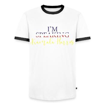 Kamala Harris, Kamala Harris Kamala, Politics, - Men's Ringer Shirt - white/black - Front - AI Model Female 172 light (172cm) & AI Model Male 178 dark (178cm)