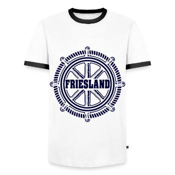 Friesland Steuerrad Norddeutschland - Männer Kontrast-T-Shirt - Weiß/Schwarz - Vorne - AI Model Female 172 light (172cm) & AI Model Male 178 dark (178cm)