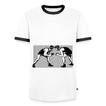 Ringen, Ringen griechisch römischer Stil, - Männer Kontrast-T-Shirt - Weiß/Schwarz - Vorne - AI Model Female 172 light (172cm) & AI Model Male 178 dark (178cm)