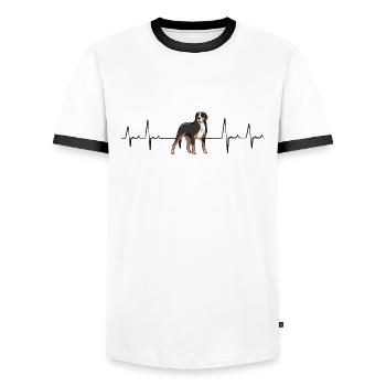 Suisse sennenhunde cadeau de battement de cœur - T-shirt contrasté Homme - blanc/noir - Devant - AI Model Female 172 light (172cm) & AI Model Male 178 dark (178cm)