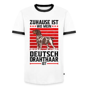 Zuhause ist wo mein Deutsch Drahthaar ist Spruch - Männer Kontrast-T-Shirt - Weiß/Schwarz - Vorne - AI Model Female 172 light (172cm) & AI Model Male 178 dark (178cm)