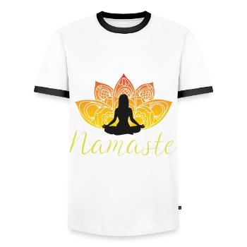 Yoga Namaste Lotus Meditation - T-shirt contrasté Homme - blanc/noir - Devant - AI Model Female 172 light (172cm) & AI Model Male 178 dark (178cm)