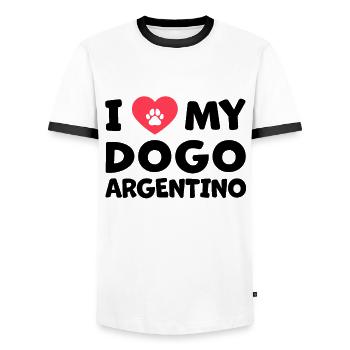 J’adore mon dogo Argentino Doggue - T-shirt contrasté Homme - blanc/noir - Devant - AI Model Female 172 light (172cm) & AI Model Male 178 dark (178cm)