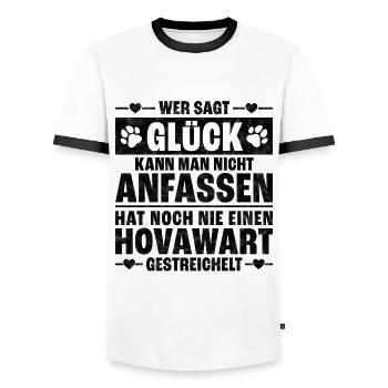 Hovawart streicheln lustiger Bauernhund Spruch - Männer Kontrast-T-Shirt - Weiß/Schwarz - Vorne - AI Model Female 172 light (172cm) & AI Model Male 178 dark (178cm)