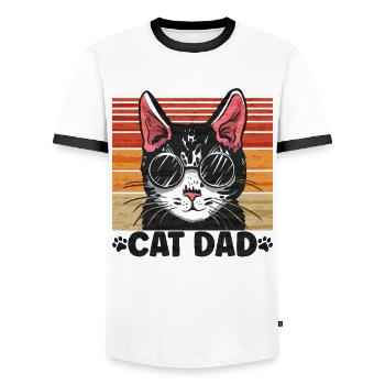 Chat de style vintage - Chats Papa - T-shirt contrasté Homme - blanc/noir - Devant - AI Model Female 172 light (172cm) & AI Model Male 178 dark (178cm)