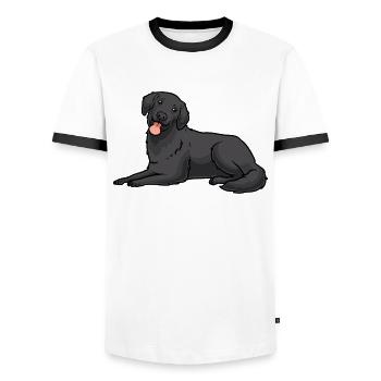 Flat Coated Retriever Dog - Men's Ringer Shirt - white/black - Front - AI Model Female 172 light (172cm) & AI Model Male 178 dark (178cm)