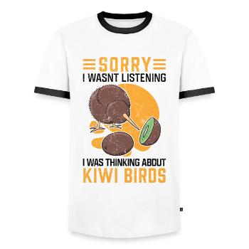 Kiwi Vogel abgelenkt Schnepfenstrauß Neuseeland - Männer Kontrast-T-Shirt - Weiß/Schwarz - Vorne - AI Model Female 172 light (172cm) & AI Model Male 178 dark (178cm)