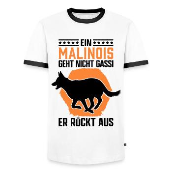 Malinois Gassi gehen Belgischer Schäferhund - Männer Kontrast-T-Shirt - Weiß/Schwarz - Vorne - AI Model Female 172 light (172cm) & AI Model Male 178 dark (178cm)