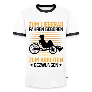Geboren zum Liegerad fahren Radfahrer Liegefahrrad - Männer Kontrast-T-Shirt - Weiß/Schwarz - Vorne - AI Model Female 172 light (172cm) & AI Model Male 178 dark (178cm)