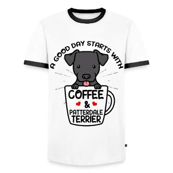Patterdale Terrier Dog Fur Terrier Coffee - Men's Ringer Shirt - white/black - Front - AI Model Female 172 light (172cm) & AI Model Male 178 dark (178cm)