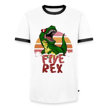 5th Birthday Boy five Rex Dinosaur Dino - Men's Ringer Shirt - white/black - Front - AI Model Female 172 light (172cm) & AI Model Male 178 dark (178cm)