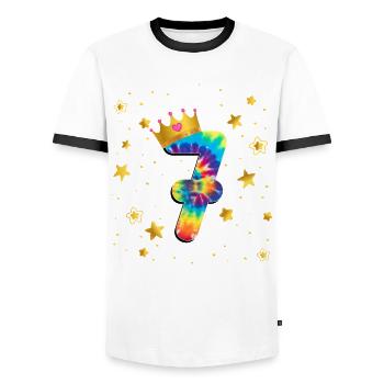 Teinture d’anniversaire colorée 7 ans filles 7. - T-shirt contrasté Homme - blanc/noir - Devant - AI Model Female 172 light (172cm) & AI Model Male 178 dark (178cm)
