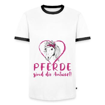 Pferde Reiterin Lustiger Spruch - Männer Kontrast-T-Shirt - Weiß/Schwarz - Vorne - AI Model Female 172 light (172cm) & AI Model Male 178 dark (178cm)
