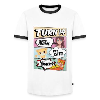 14th Birthday Anime Girl - Men's Ringer Shirt - white/black - Front - AI Model Female 172 light (172cm) & AI Model Male 178 dark (178cm)