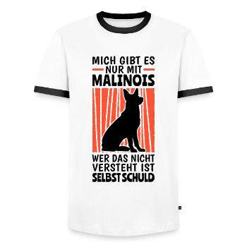 Mich gibt es mit Malinois Belgischer Schäferhund - Männer Kontrast-T-Shirt - Weiß/Schwarz - Vorne - AI Model Female 172 light (172cm) & AI Model Male 178 dark (178cm)
