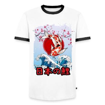 Japanese Koi Carp Angler - Men's Ringer Shirt - white/black - Front - AI Model Female 172 light (172cm) & AI Model Male 178 dark (178cm)
