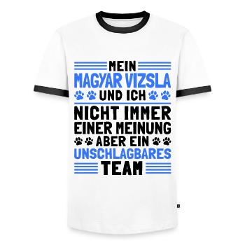 Mein Magyar Vizsla und Ich Ungarischer Vorstehhund - Männer Kontrast-T-Shirt - Weiß/Schwarz - Vorne - AI Model Female 172 light (172cm) & AI Model Male 178 dark (178cm)