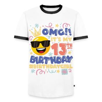 Omg! it's my 13th birthday girl emoticon - Men's Ringer Shirt - white/black - Front - AI Model Female 172 light (172cm) & AI Model Male 178 dark (178cm)