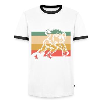 Vintage Murder Yoga Lutteur - T-shirt contrasté Homme - blanc/noir - Devant - AI Model Female 172 light (172cm) & AI Model Male 178 dark (178cm)